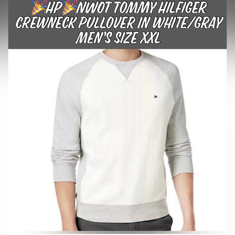 🎉HP🎉NWOT Tommy Hilfiger Crewneck Pullover Sweatshirt White/Gray Size Men's XXL - Picture 12 of 12